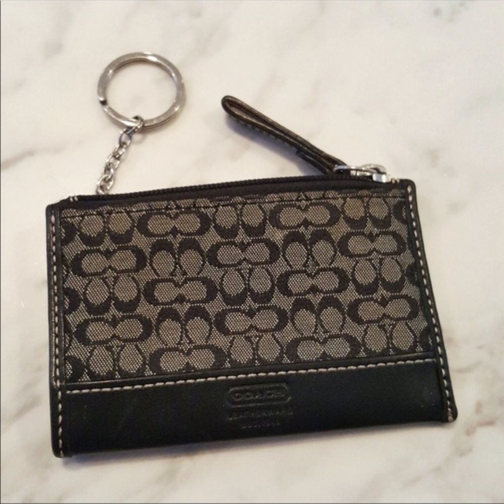 Coach black monogram logo coin/card holder
